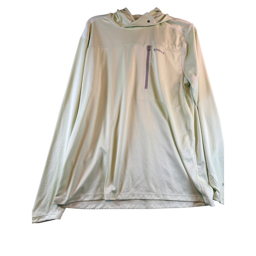 Simms SolarFlex UltraCool Hoody Mens Large Green Fishing Sun Shirt UPF Hoodie